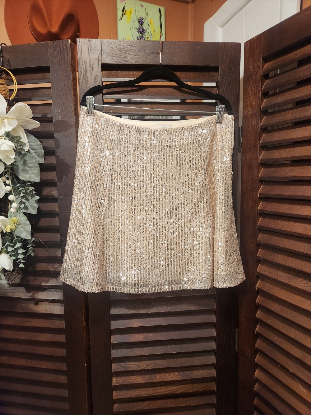 LOFT Champagne Sequin Circle Skirt